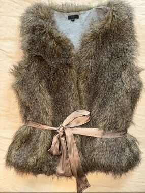 J. Crew Faux Fur Vest with Satin Tie Belt - Brown